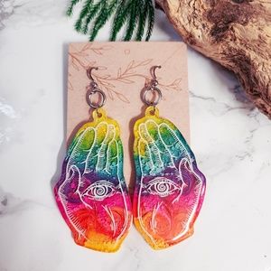Glow-in-the-Dark Trippy Rainbow Hands Earrings